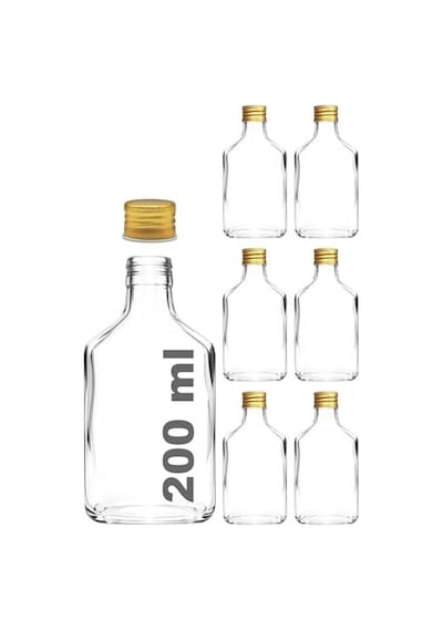 200 Cc Kapaklı Cold Brew Şişesi 200 Ml Yassı Soğuk Kahve Cam Şişe 6 Adet Altın/gold Metal 7009