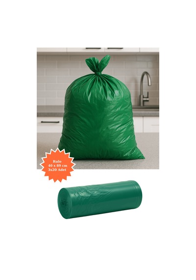 Yeşil Rulo Çöp Poşeti 40x89 Cm 3x20 Adet Ev Mutfak İş Ofis Avantajlı Paket