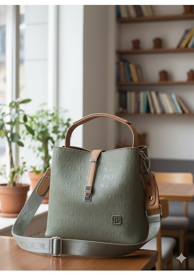 Just Polo Kadın Orta Boy 3 Bölmeli Ayarlanabilir Askılı Şık El & Omuz Çantası Shoulder Bag Ebat : 22 X 20 Cm Yeşil - Camel