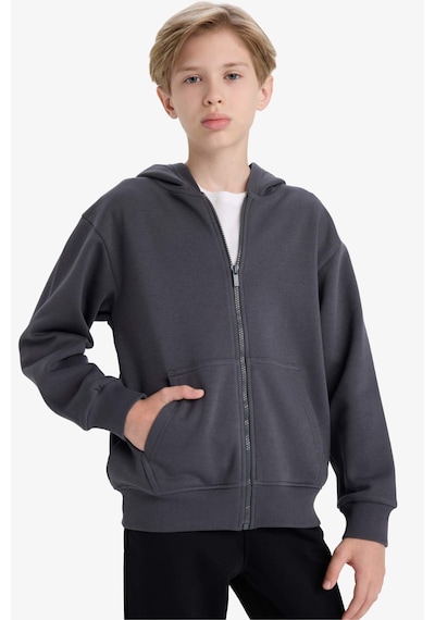 Defacto Erkek Çocuk Kapüşonlu Basic Düz Okul Fermuarlı Sweatshirt X7382a625wnar126 Antrasit