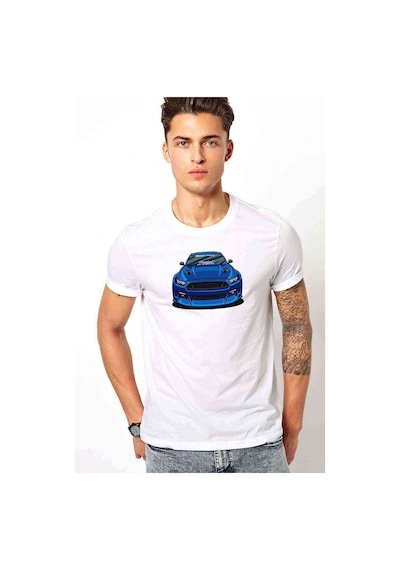 Mustang Baskılı Beyaz Erkek Tshirt
