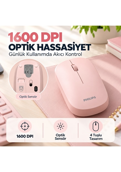 Philips SPT6338BT Bluetooth ve 2.4GHz Kablosuz Türkçe Q 85 Tuşlu Klavye Mouse Seti