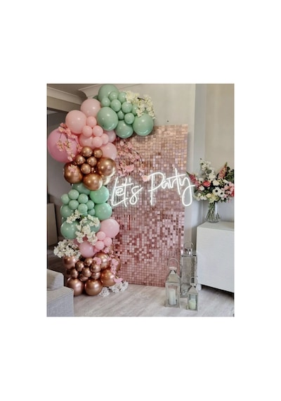 Krom Rose Gold Makaron Pembe Ve Kış Yeşili Balon Zinciri 100 Adet Mix