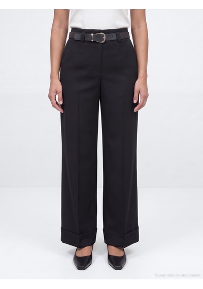 Dilvin 72821 Kemerli Kıvrık Paça Pantolon-siyah
