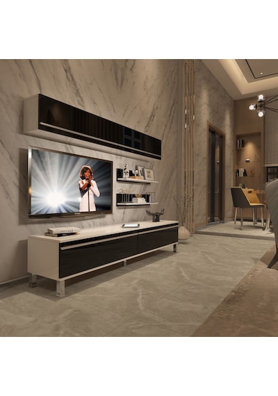 Decoraktiv Eko 5 Mdf Std Krom Ayaklı Tv Ünitesi Tv Sehpası Beyaz - Siyah