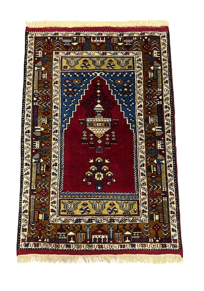 El Dokuma Sıfır Yahyalı Seccade 85x126 Kök Boya %100 Yün Namazlık Lacivert