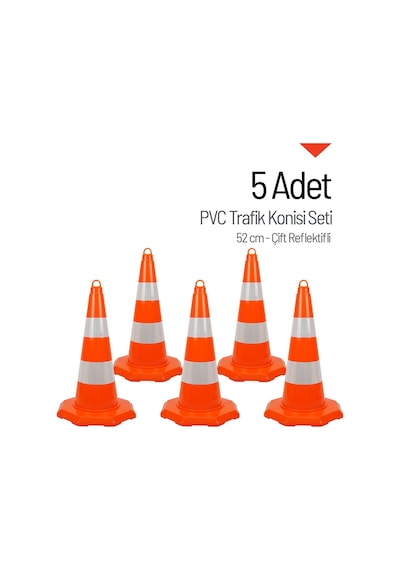 5 Adet Pvc Trafik Konisi 52 Cm Çift Reflektifli Trafik Dubası Seti-3546