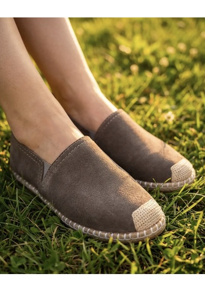 Futsishoes Gardenıa Gri Süet Dokulu Hakiki Deri Espadril
