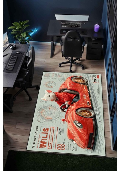 Blueprint Fare Halı Dijital Baskı Yıkanabilir Kaymaz Taban Leke Tutmaz Çok Renkli-37