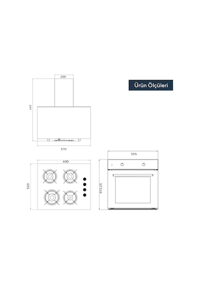 Kumtel B66-S2 - KO-40TAHDF - DA6-833 Home Basic Beyaz Cam Ankastre Set