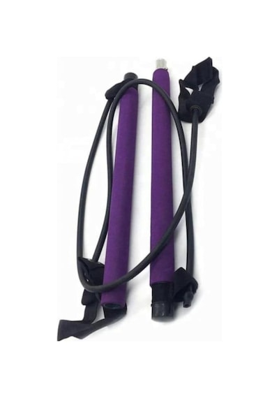 Leyaton Portable Pilates Studio Jimnastik Çubuğu, 90 Cm, 2 Direnç Lastiği, Mor Çok Renkli