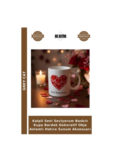 Kalpli Seni Seviyorum Baskılı Kupa Bardak Dekoratif Obje Anlamlı Hatıra Sunum Aksesuarı Çok Renkli
