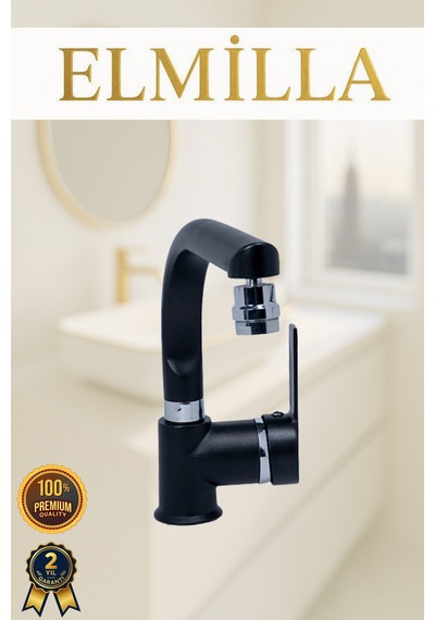 Siyah Krom Armut Banyo Lavabo Bataryası Çeşmesi Musluğu Çift Su Girişli Oynar Başlıklı