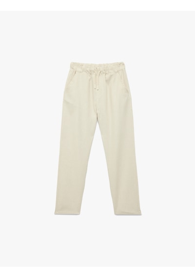 Koton Cepli Keten Ve Pamuk Karışımlı Beli Bağcıklı Basic Pantolon Bej 6skb40016tw Ekru
