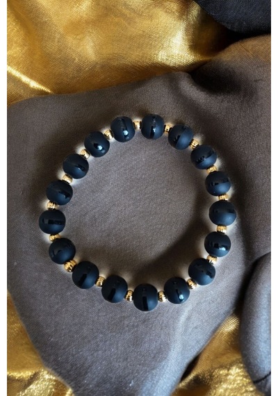 Oniks Taşı Çizgili 10mm Oniks Taşı Bileklik Dorika Unisex Bileklik Gerçek Doğal Taş Dorika Taşlı Bileklik Dorika Taşlı Bileklik