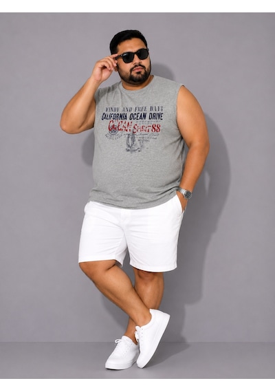 Büyük Beden Kolsuz Yuvarlak Yaka Baskılı Erkek Tishirt Atlet Gri