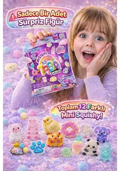 Taba Squishi Mystery Taba World Series 1 Sürpriz Mini Squishy Kokulu Set + Çanta Süsü & Anahtarlık Hayvanlar
