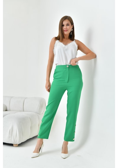 Ftz Women Kadın Dar Paça Düğmeli Pantolon Benetton 30779-Benetton Yeşil