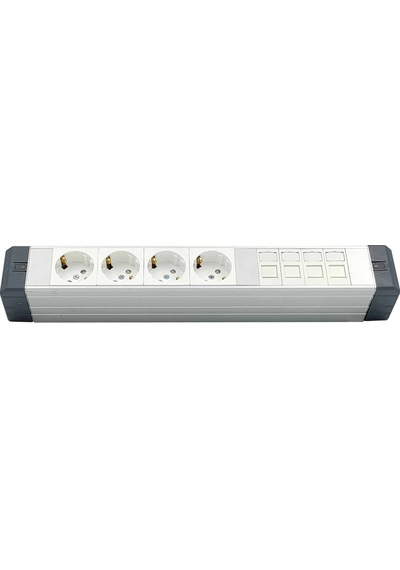 Amp Connect Alüminyum Profil Yatay Donatılmış Brotik 4'li Blok Priz + 4 Cat3 Telefon Veya Cat5 Cat6 Data Prizi