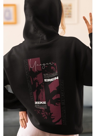 Sevbano Eren Yeager Zeke Yeager Attack On Titan Anime Sırt Baskılı Unisex Siyah