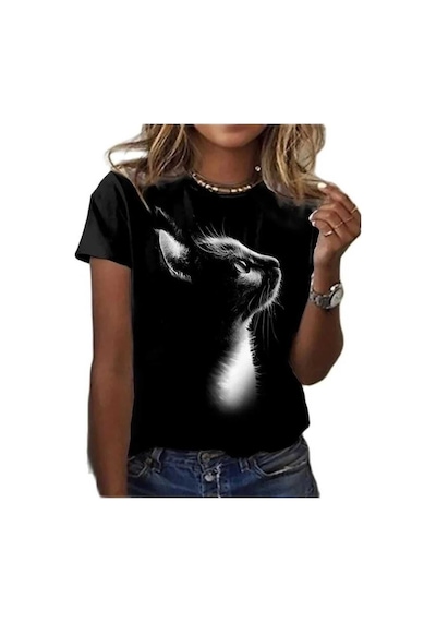 Kozia Outdoors Malkocbey Gölge Kedi Baskılı Oyaka Oversize T-şhirt Siyah SIYAH