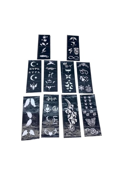 Mix Desen 8x20cm Tüp Kına Desen Çıkartma Şablonu 10 Parça 5440