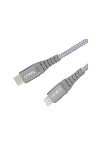 Omars MFI Sertifikalı Type-C to Lightning Apple Uyumlu iPhone / iPad Örgülü Hızlı Şarj ve Data Kablosu 1 Metre Gri
