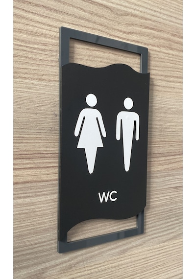 Antrasit Çerçeveli Mat WC Yönlendirme Levhası