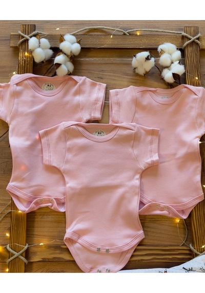 Betül Bebek Kısa Kollu 3'lü %100 Organik Pamuk Çıtçıtlı Bebek Body & Zıbın 3adet Pembe
