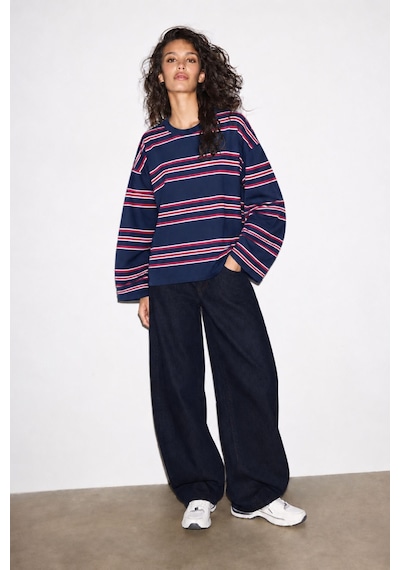 Hiccup Bıpantolon Kadın Oversize Çizgili Bisiklet Yaka Sweatshirt Çok Renkli 09
