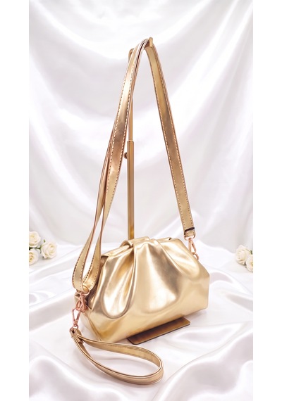 Esvelans Kadın Gold Altın Sarı El Ve Omuz Çapraz Askılı Clutch Bilek Çanta Altın Gold