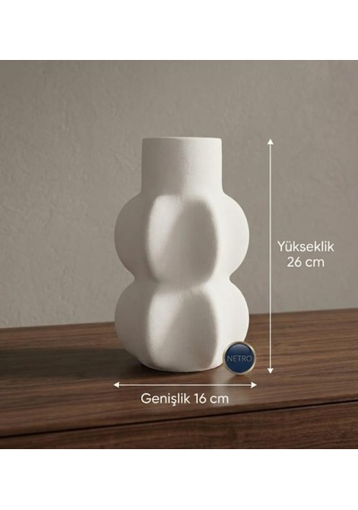 Yıldız Köşeli Bohem El Yapımı Özel Seri Seramik Vazo 26 Cm Beyaz