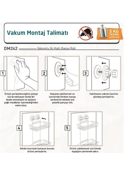 Geseus Va Kumlu Banyo Duş Sabunluk Rafı Şampuanlık Delme Vida Mat Çok Renkli