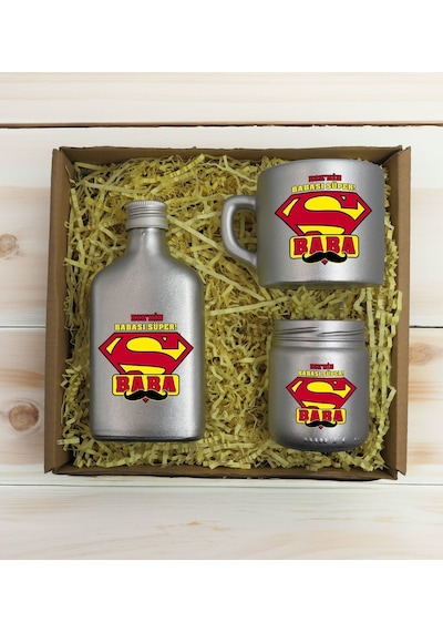 Bk Gift Kişiye Özel İsimli Dtf Baba Temalı Antrasit Kahve Fincanı + Kolonya + Mum Seti 2