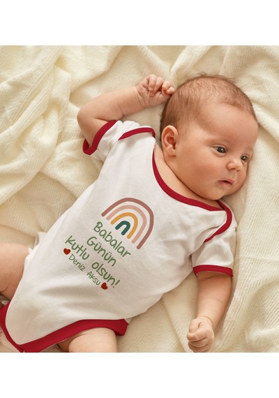 Bk Gift Bk Kids Kişiye Özel Babalar Günü Tasarımlı Kırmızı Bebek Body Zıbın-2 12-18 Ay