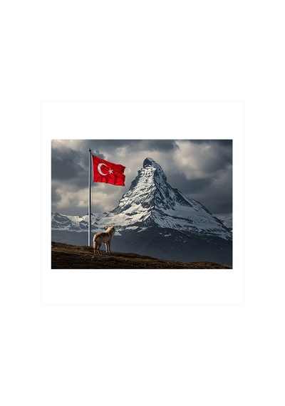 Türk Bayrağı Ve Dağ Hediyelik Ahşap Tablo