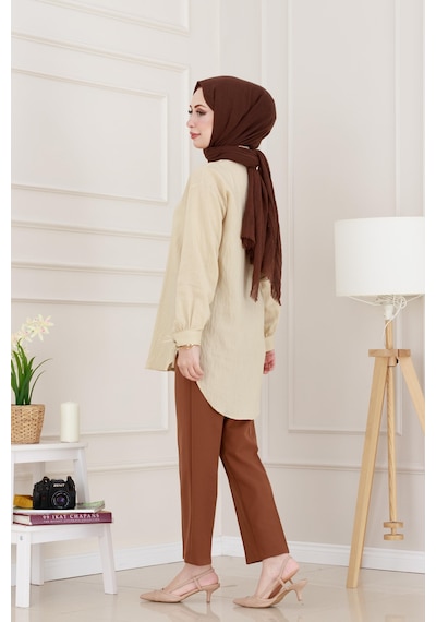Sevitli Monako Yaka Taşlı Tunik-vizon-4962 Vizon