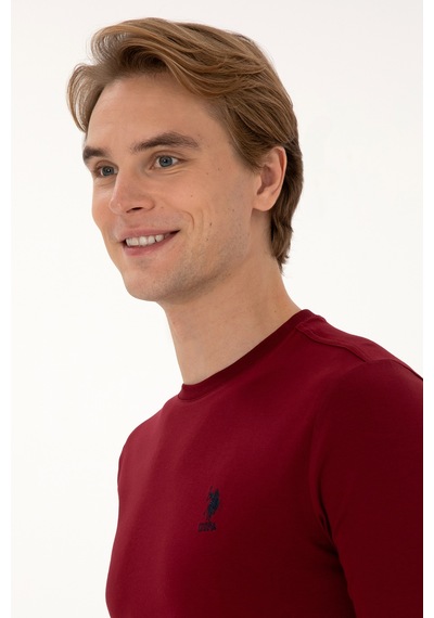 U.S. Polo Assn. Erkek Slim Fit Bisiklet Yaka Bordo Basic Sweatshirt 50307762-VR014
