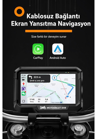 Glr T10 Motosiklet Kamera Kayıt Cihazı - Kablosuz Carplay & Android Auto, Dual Kamera, Gps Ve Tpms D