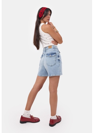 it's basic Kadın Ice 4s6-3 Relax Fit Midi Boy Esnek Kumaş Denim Şort Ice Rengi