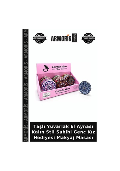 Taşlı Yuvarlak El Aynası Kalın Stil Sahibi Genç Kız Hediyesi Makyaj Masası Çok Renkli