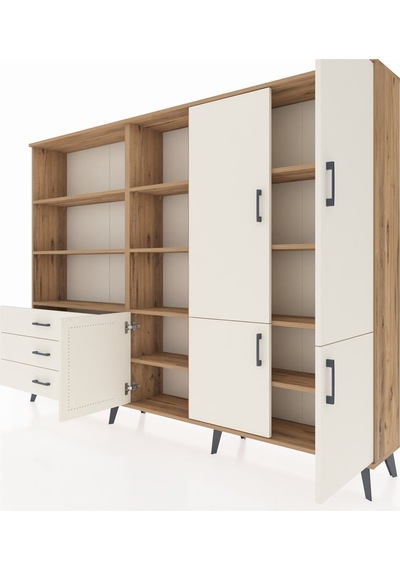 Arges Dolap 11 Raflı 3 Çekmeceli 5 Kapaklı 220x30x163 Çam-aytaşı Çam-aytaşı