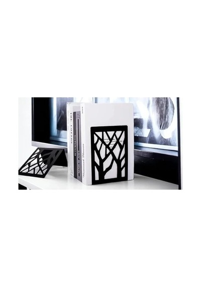 İkili Metal Kitap Tutucu - Ağaç Desenli Şık Tasarım