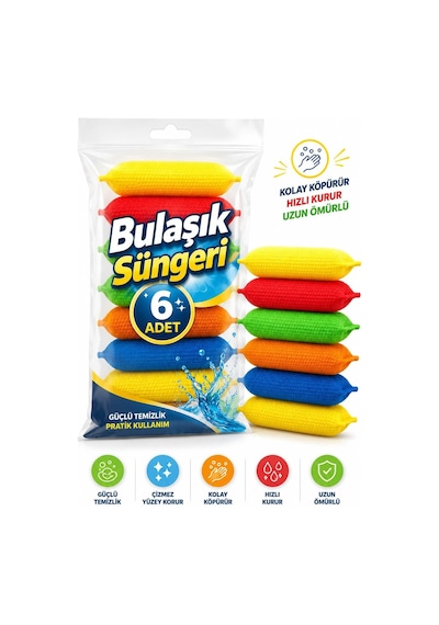 Nistabolje 6 Adet Petek Dokulu Bulaşık Süngeri Sihirli Pratik Sünger