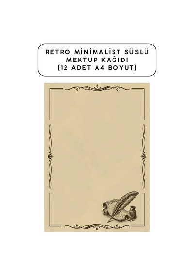 Retro Minimalist Süslü Mektup Kağıdı 12 Adet A4 Boyut