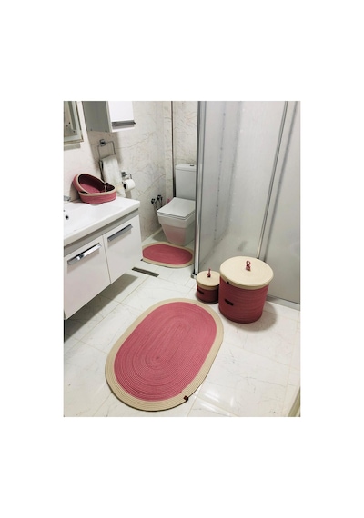 Jüt,hasır,6 Lı,banyo Paspas Takımı,bohem Tarzı Banyo Takımı,iskandinav Paspas/sepet Pembe Pembe