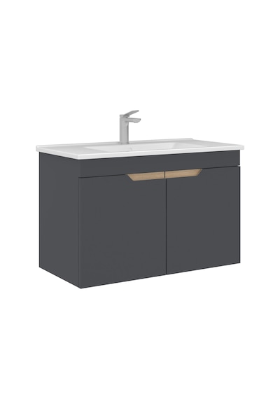 Orka Lena 85 Cm Mat Antrasit Kapaklı Banyo Dolabı Alt Modül Lavabo Antrasit
