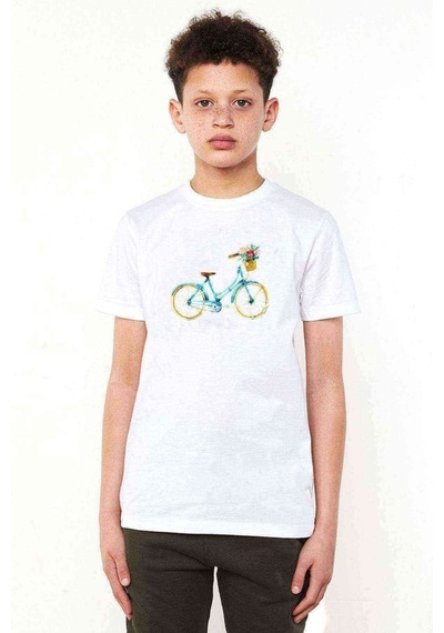 Tshirthane Watercolor Bicycle Baskılı Unisex Çocuk Beyaz T-Shirt (534797966)