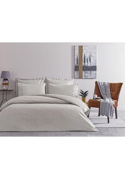 Premium Basic Nev.tk Stripe Çift Kişilik Nevresim Takımı Gri 0