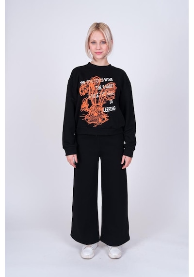Kız Çocuk Neon Tavşan Baskılı Tasarım Teenage Sweatshirt-13402-siyah Siyah